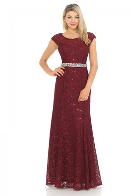 Mother Of The Bride Lace Dress - LN5131 - Burgundy - LA Merchandise
