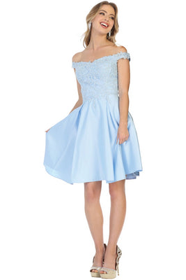 Off Shoulder Cocktail Dress - LA1766 - BABY BLUE Rubber - LA Merchandise