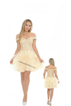 Load image into Gallery viewer, Off Shoulder Embroiderer Posh Short Mesh Dress- LN8130 - - LA Merchandise