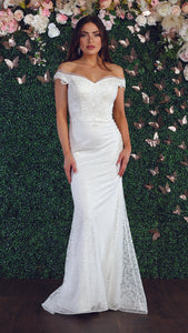 Off Shoulder Long Formal Gown - LA7879 - Ivory - Dress LA Merchandise