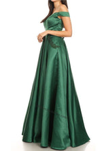 Load image into Gallery viewer, Off Shoulder Long Satin Dress With Side Pockets- SF3089 - - LA Merchandise