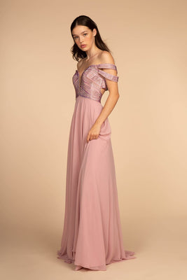 Off Shoulder Prom Dress - LAS2527 - MAUVE - LA Merchandise