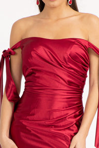 Off Shoulder Satin Mermaid Dress - LAS3059 - Burgundy - Dresses LA Merchandise