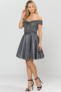 Off The Shoulder Cocktail Dress - LAY8356 - SILVER BLACK - LA Merchandise