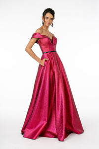 Off The Shoulder Formal Dress - LAS2982 - BURGUNDY - LA Merchandise