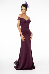 Off The Shoulder Formal Gown - LAS2958 - EGGPLANT - LA Merchandise