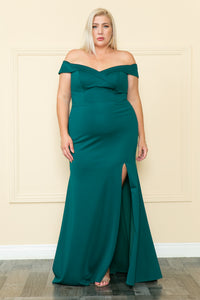Off The Shoulder Plus Size Dress - LAYW1118 - EMERALD GREEN - LA Merchandise
