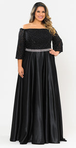 Off The Shoulder Plus Size Gown-LAYW1008 - BLACK - LA Merchandise
