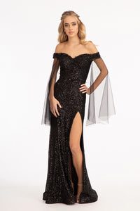 Off The Shoulder Sequined Dress - LAS3054 - BLACK - LA Merchandise