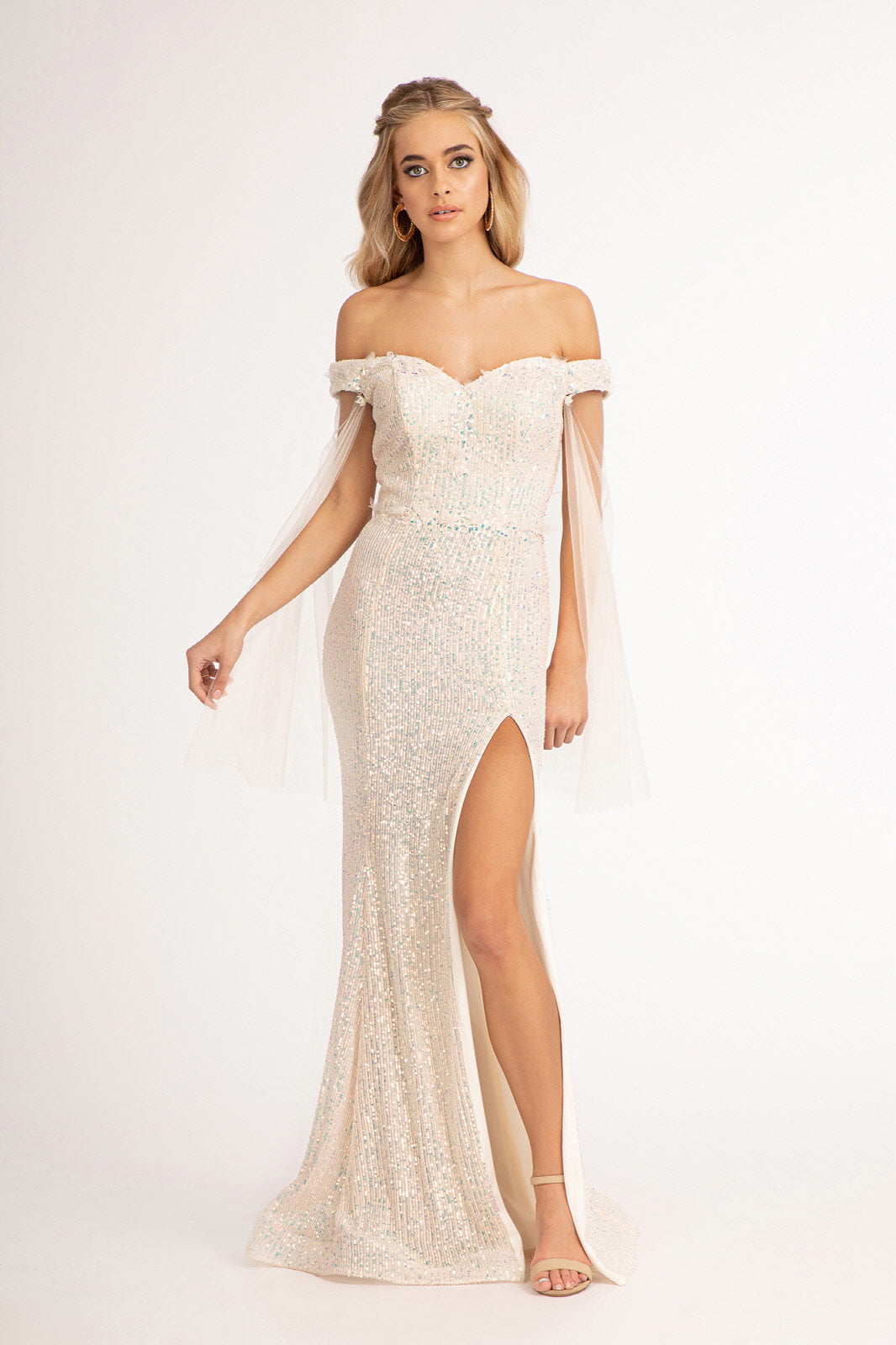 Off The Shoulder Sequined Dress - LAS3054 - CHAMPAGNE - LA Merchandise