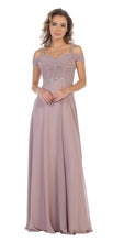 Load image into Gallery viewer, Off shoulders rhinestone long chiffon dress- LA1515 - Mauve - LA Merchandise
