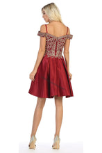 Load image into Gallery viewer, Off shoulders rhinestoe short sassy satin dress- LA1661 - - LA Merchandise