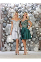 Load image into Gallery viewer, Off shoulders rhinestoe short sassy satin dress- LA1661 - Silver - LA Merchandise