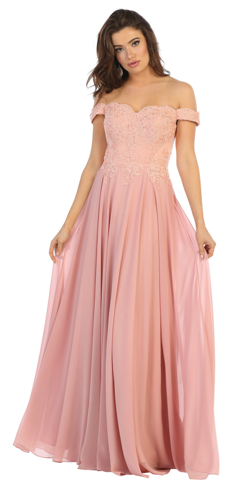 Off the shoulder long dress - LA1644 - Dusty Rose - LA Merchandise