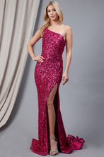 Load image into Gallery viewer, La Merchandise LAA7023 One Shoulder Long Sequined Formal Prom Dress - HOT PINK - LA Merchandise