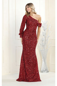 One Sleeve Sequined Dress - LA1940 - BURGUNDY - LA Merchandise