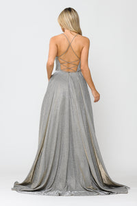 Cris Cross Long Metallic Dress With Side Pockets- PY8574