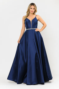 Pageant Mikado A-line Dress - LAY8672 - NAVY BLUE - LA Merchandise