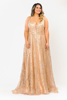 Plus Size Formal Gown - LAYW1004 - GOLD - LA Merchandise