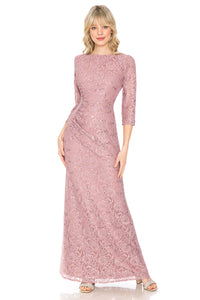 La Merchandise LN5239 Plus Size Long Sleeve Lace Mother of Bride Dress - MAUVE - LA Merchandise