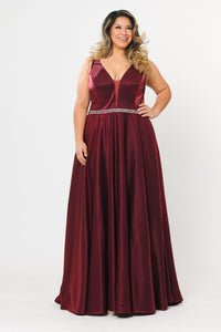 Plus Size Shinny Dress - LAYW1062 - BURGUNDY - LA Merchandise