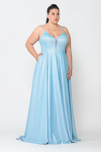 Plus Size Shiny Dress -LAYW1048 - BLUE - LA Merchandise