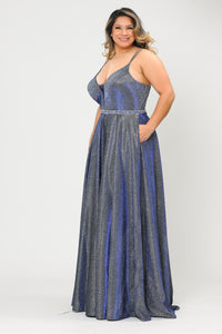 Plus Size Shiny Dress -LAYW1048 - ROYAL - LA Merchandise