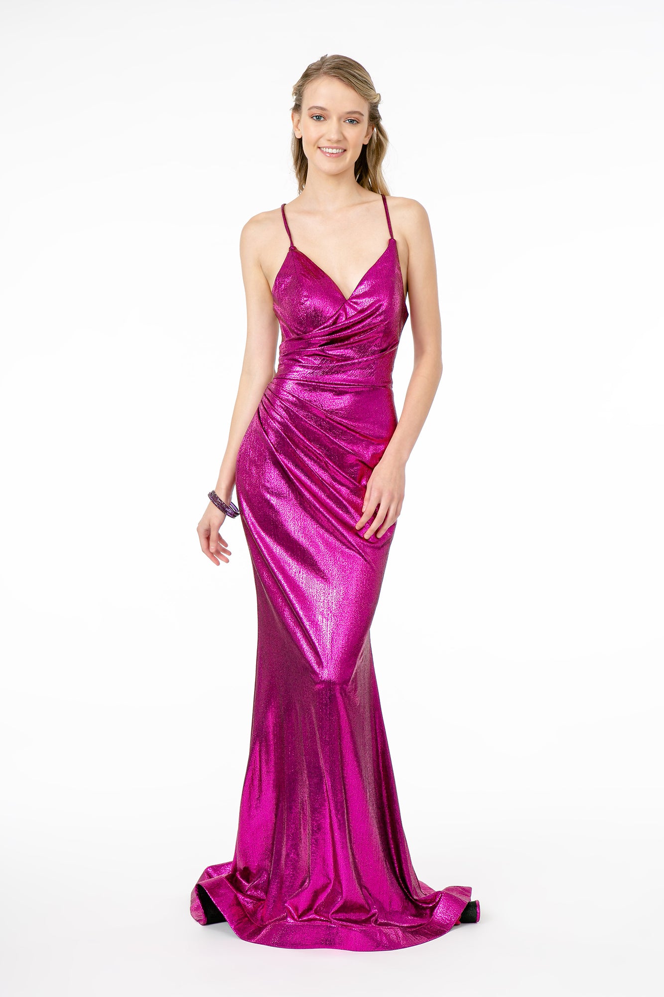 Prom Glossy Formal Dress - LAS2943 - FUCHSIA - LA Merchandise