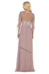 Load image into Gallery viewer, Quarter sleeve lace applique &amp; rhinestone long chiffon dress- LA1637 - - LA Merchandise