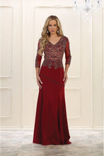 Load image into Gallery viewer, Quarter sleeve lace applique &amp; rhinestones georgette dress- LA1505 - Burgundy - LA Merchandise