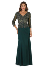 Load image into Gallery viewer, Quarter sleeve lace applique &amp; rhinestones georgette dress- LA1505 - Hunter Green - LA Merchandise