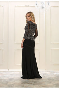 Quarter sleeve lace applique & rhinestones georgette dress- LA1505 - - LA Merchandise