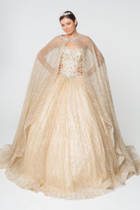 Quince Dress With Cape - LAS2801 - CHAMPAGNE - LA Merchandise