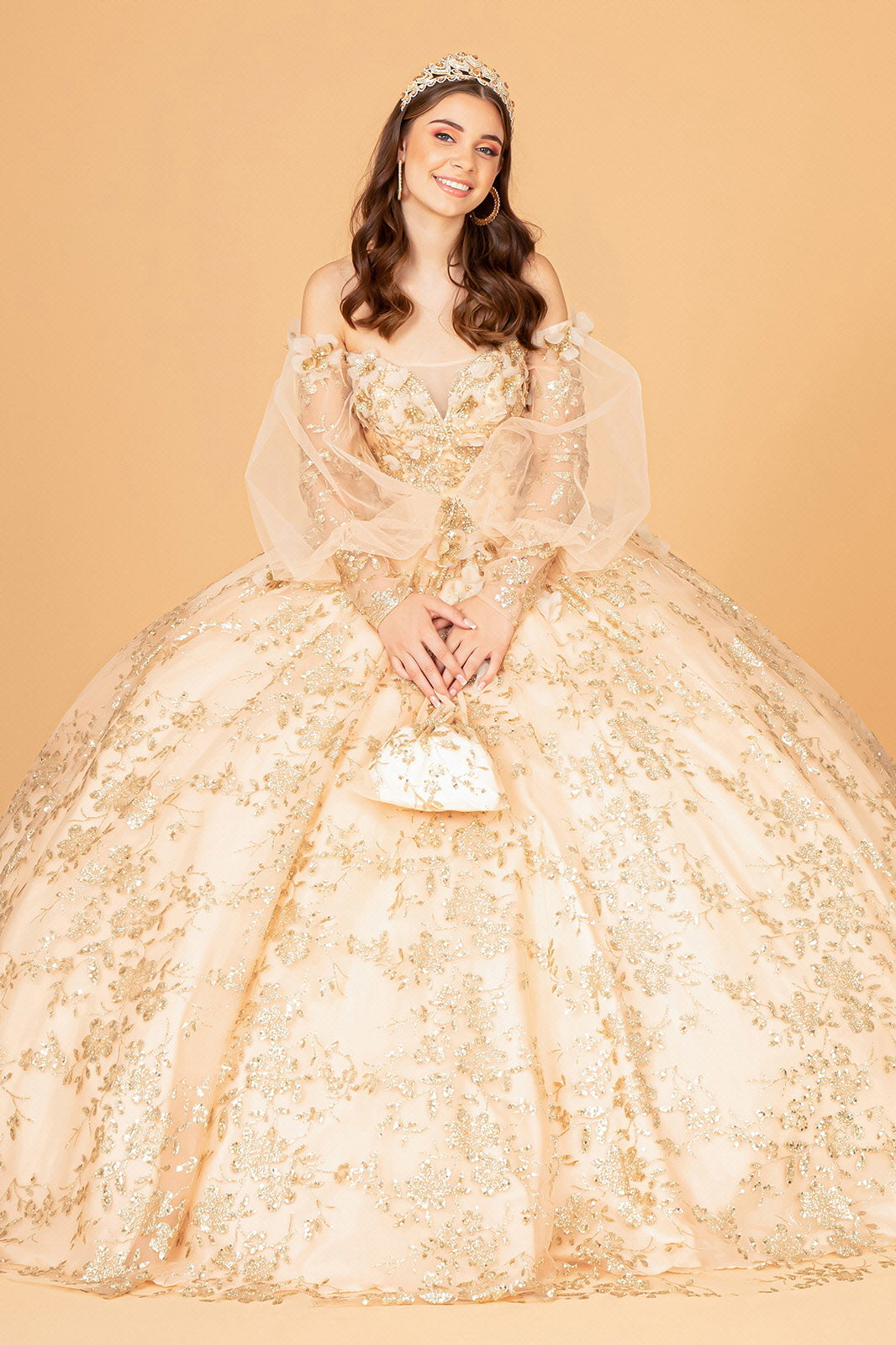 Quinceanera Dress Puffy Sleeves - LAS3071 - GOLD - LA Merchandise