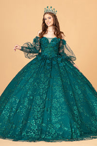 Quinceanera Dress Puffy Sleeves - LAS3071 - GREEN - LA Merchandise