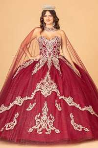 Quinceanera Gown w/ Long Mesh Cape - LAS3078 - - LA Merchandise