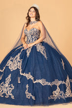 Load image into Gallery viewer, Quinceanera Gown w/ Long Mesh Cape - LAS3078 - NAVY - LA Merchandise