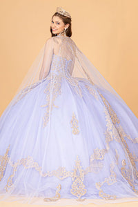 Quinceanera Gown w/ Long Mesh Cape - LAS3078 - - LA Merchandise