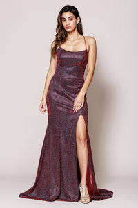 Long Sexy Metallic Dress - LAAR012 - Burgundy - Dress LA Merchandise
