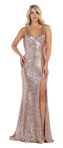 La Merchandise LA7676 V Neck Sequin Prom Dress