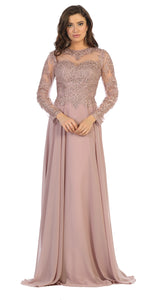 Long sleeve embroiderer & sequins long mesh dress- LA7732