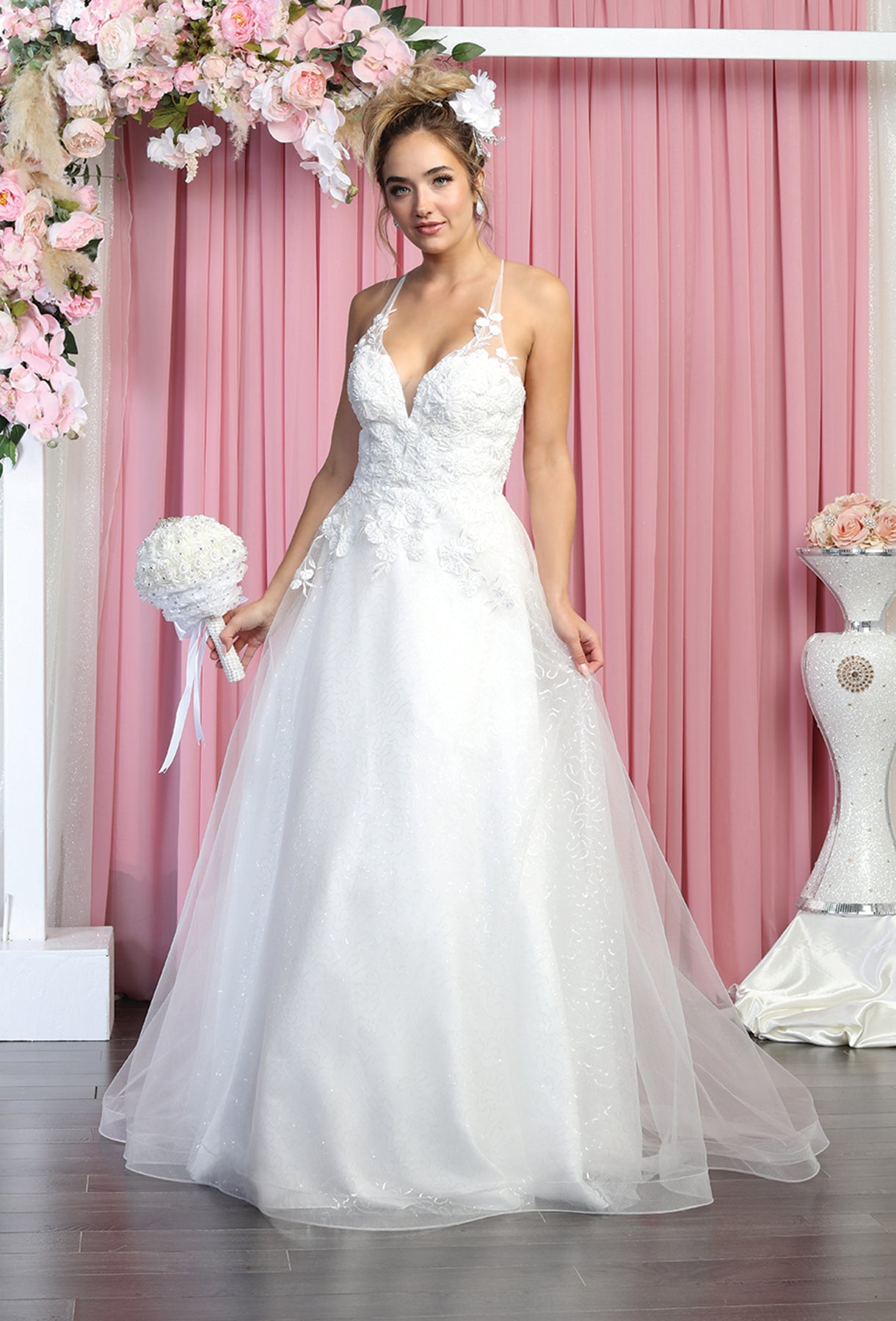 V- neckline Wedding Ivory Dress - LA7882 - IVORY - LA Merchandise