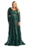 Load image into Gallery viewer, La Merchandise LA7920 Shiny Long Sleeve Plus Size MOB Formal Gown - Hunter Green - LA Merchandise