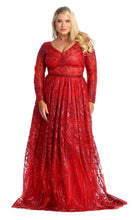 Load image into Gallery viewer, La Merchandise LA7920 Shiny Long Sleeve Plus Size MOB Formal Gown - Red - LA Merchandise