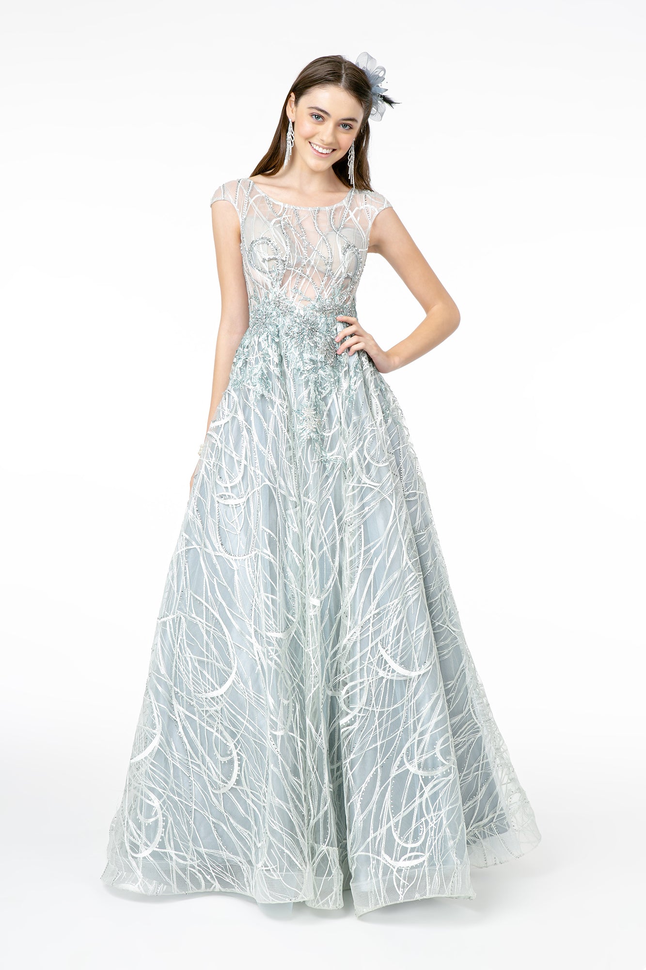 Red Carpet A-line Gown - LAS2890 - SILVER - LA Merchandise