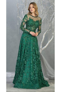 Red Carpet Long Sleeve Formal Evening Gown - LA7875 - Hunter Green - LA Merchandise