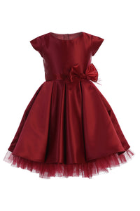 Little Girl Dress with Oversized Bow - LAK711 - BURGUNDY - LA Merchandise