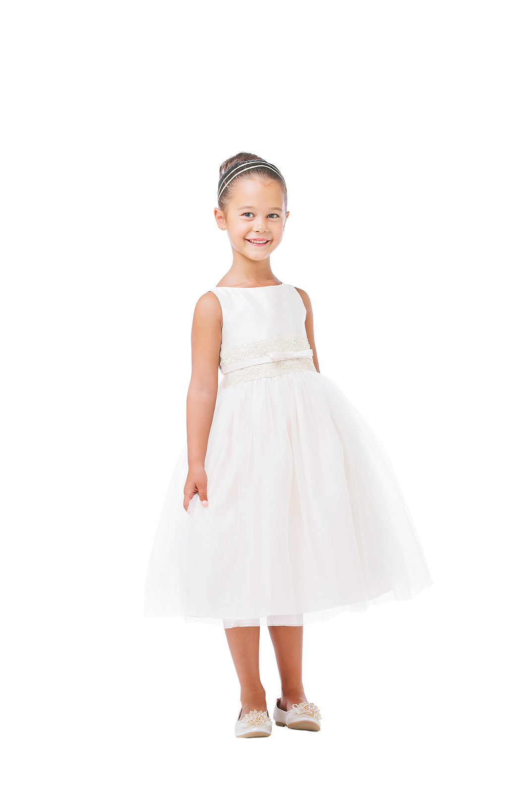 La Merchandise LAK473 Ivory Satin & Tulle Flower Girl Dress - Ivory - LA Merchandise