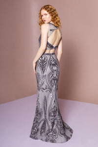 La Merchandise LAS2627 Wholesale Silver Sequined Long Formal Gown - - LA Merchandise