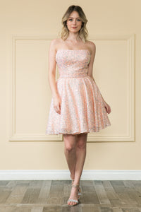 Sequined Homecoming Dress -LAY8930 - BLUSH - LA Merchandise